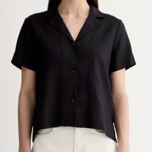 Everlane Linen Black Notched Collar Button Down Shirt Size 0 NWOT